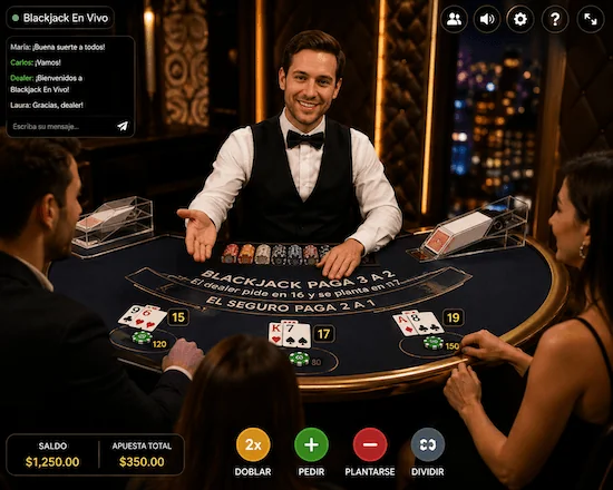 Mesa de blackjack en vivo con crupier real y apuestas en tiempo real para jugadores chilenos.