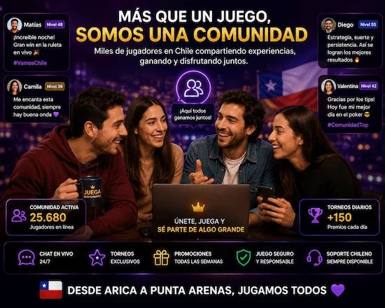 Comunidad de jugadores del casino online con torneos, promociones y chat para usuarios de Chile.